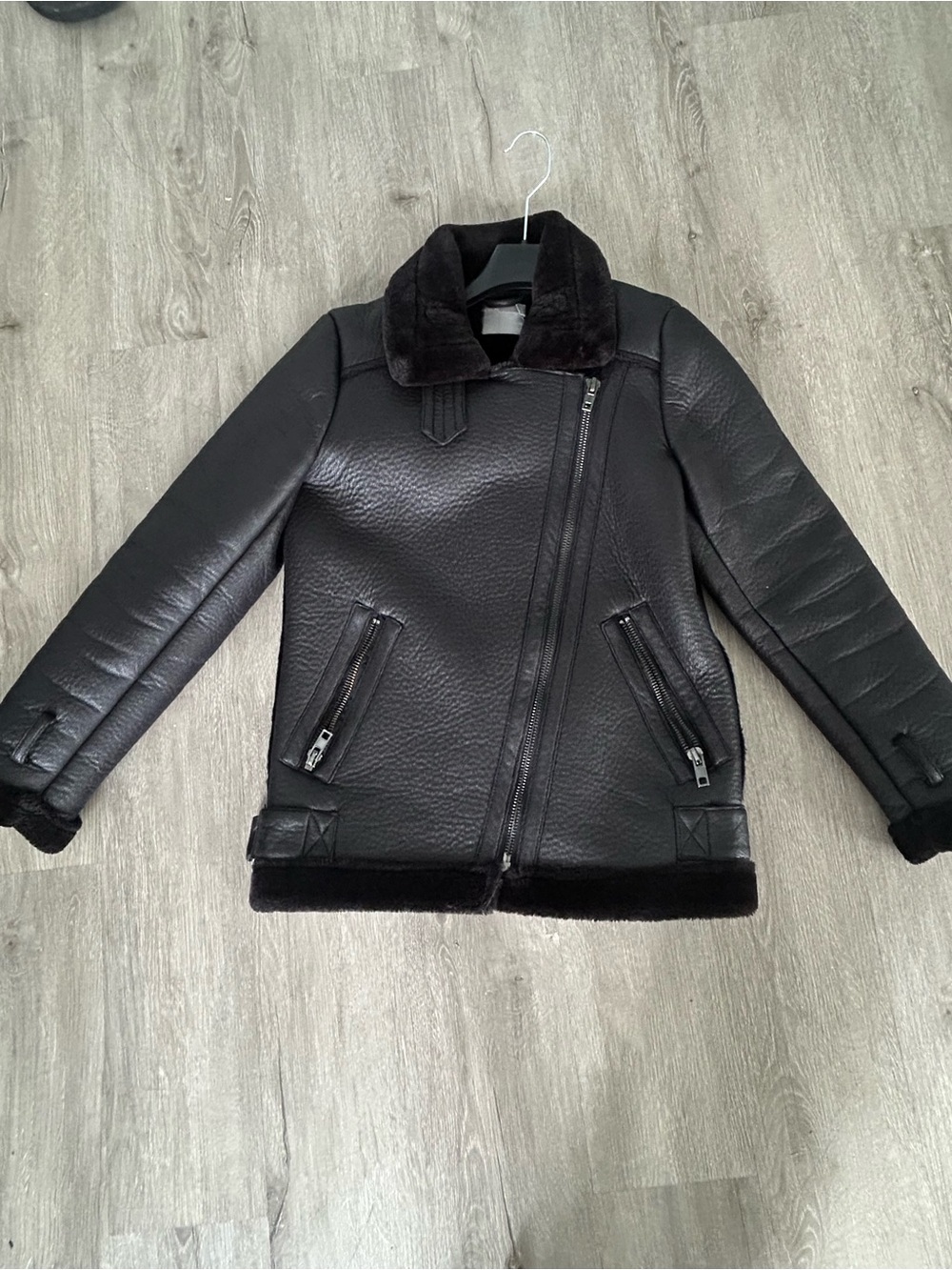 ASOS Black Faux Shearling-Trim Leather Aviator Jacket